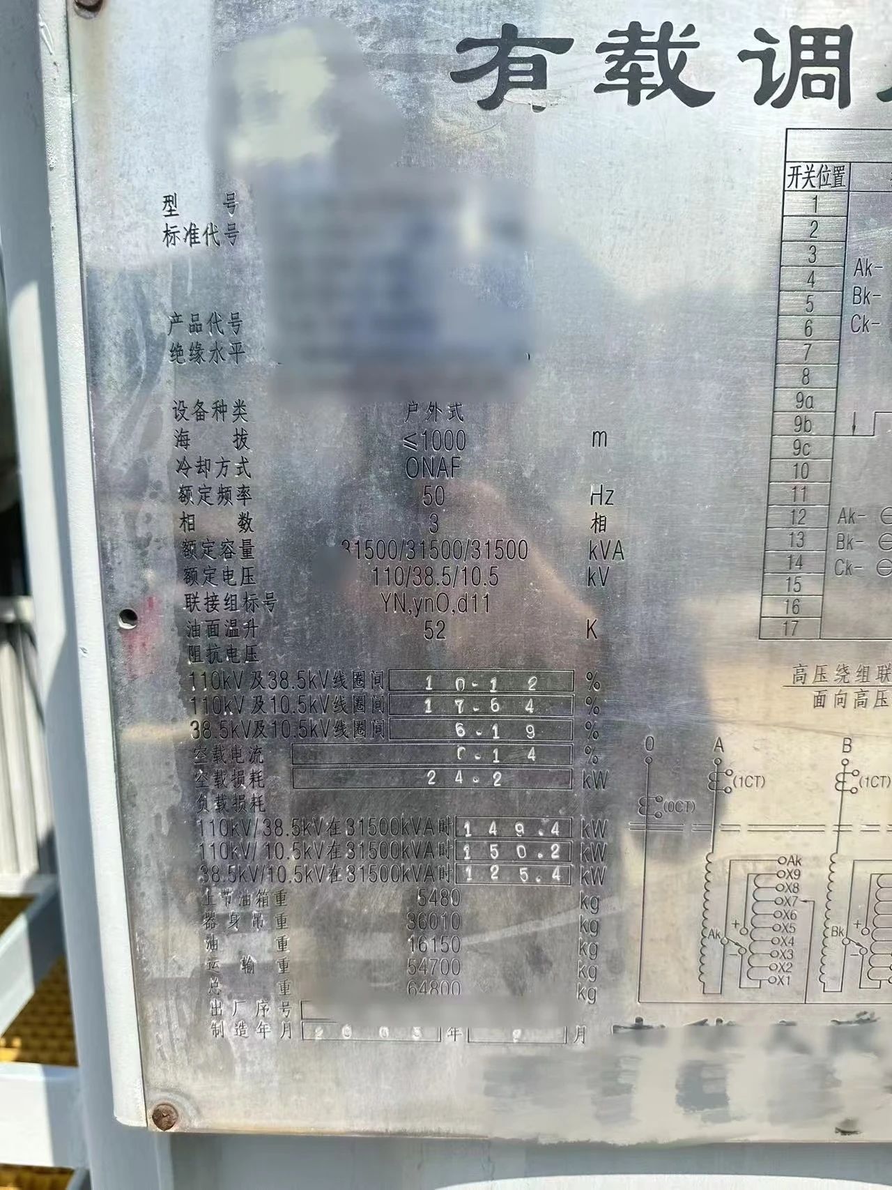 圖:變壓器銘牌 圖:變壓器銘牌